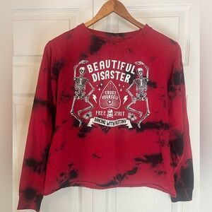 Beautiful Disaster Red Black Black Tie Dye Long Sleeve Shirt Free Spirit Graphic